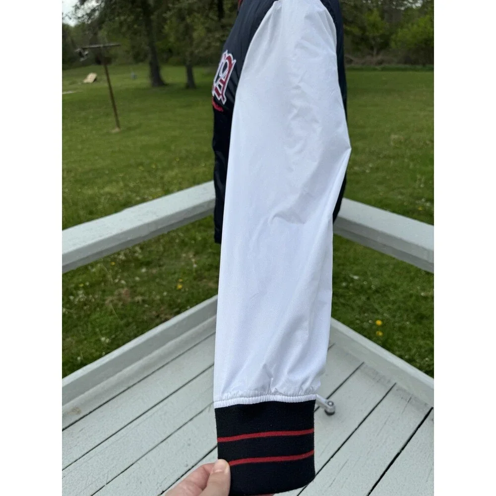 Hollister Varsity Jacket Small Black White Bomber LA Sherpa Lined Rose Patch